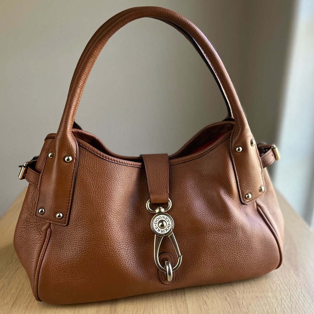 Dooney Bourke Caramel Large Vintage Belvedere Logo Lock Satchel Shoulder Purse